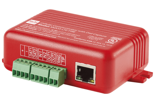 The image is of the M2M Servies MQ03-LTE-FIRE alarm communicator.